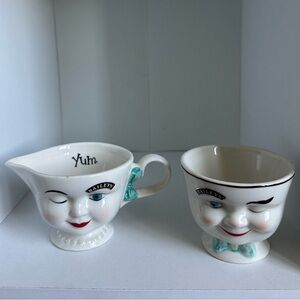 Baileys Irish Cream 1996 Limited Edition Yum Winking Face Cream & Sugar Bowl Set